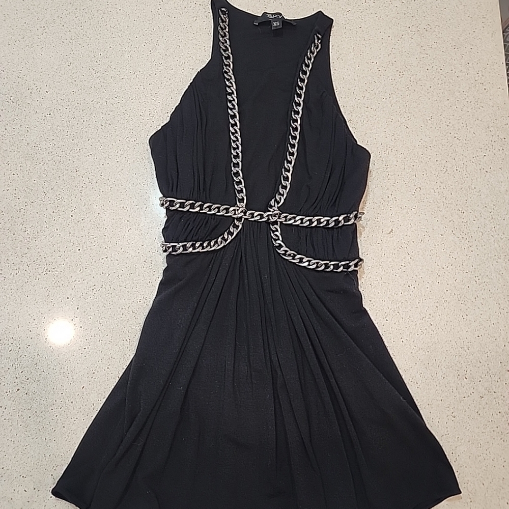 Sky Women Chain Black Top Size Xs Sexy Black Goth Y2k Cyber Industrial